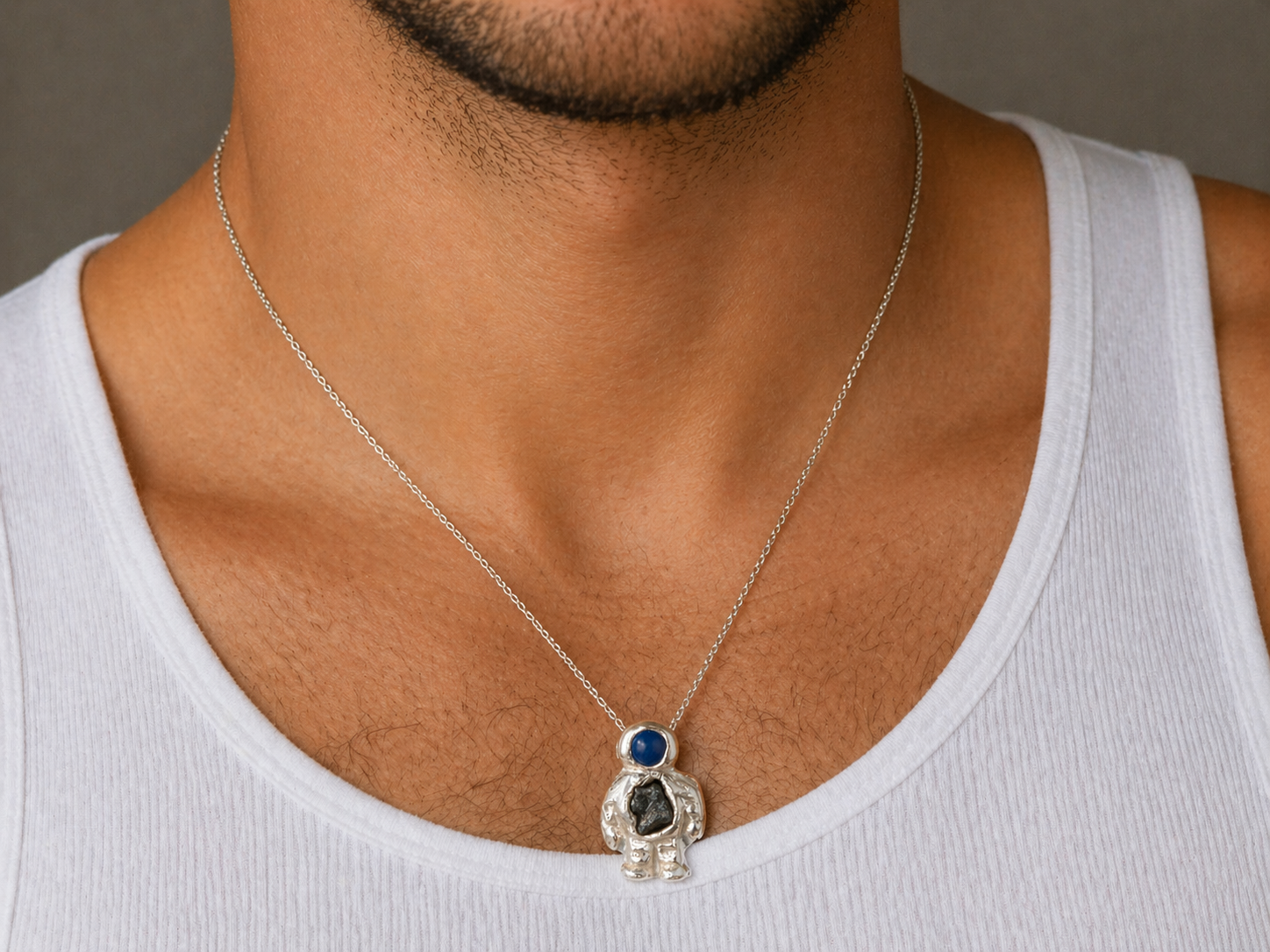 Solid Silver Spaceman Meteorite Pendant – Campo Del Cielo Necklace – Sterling Silver