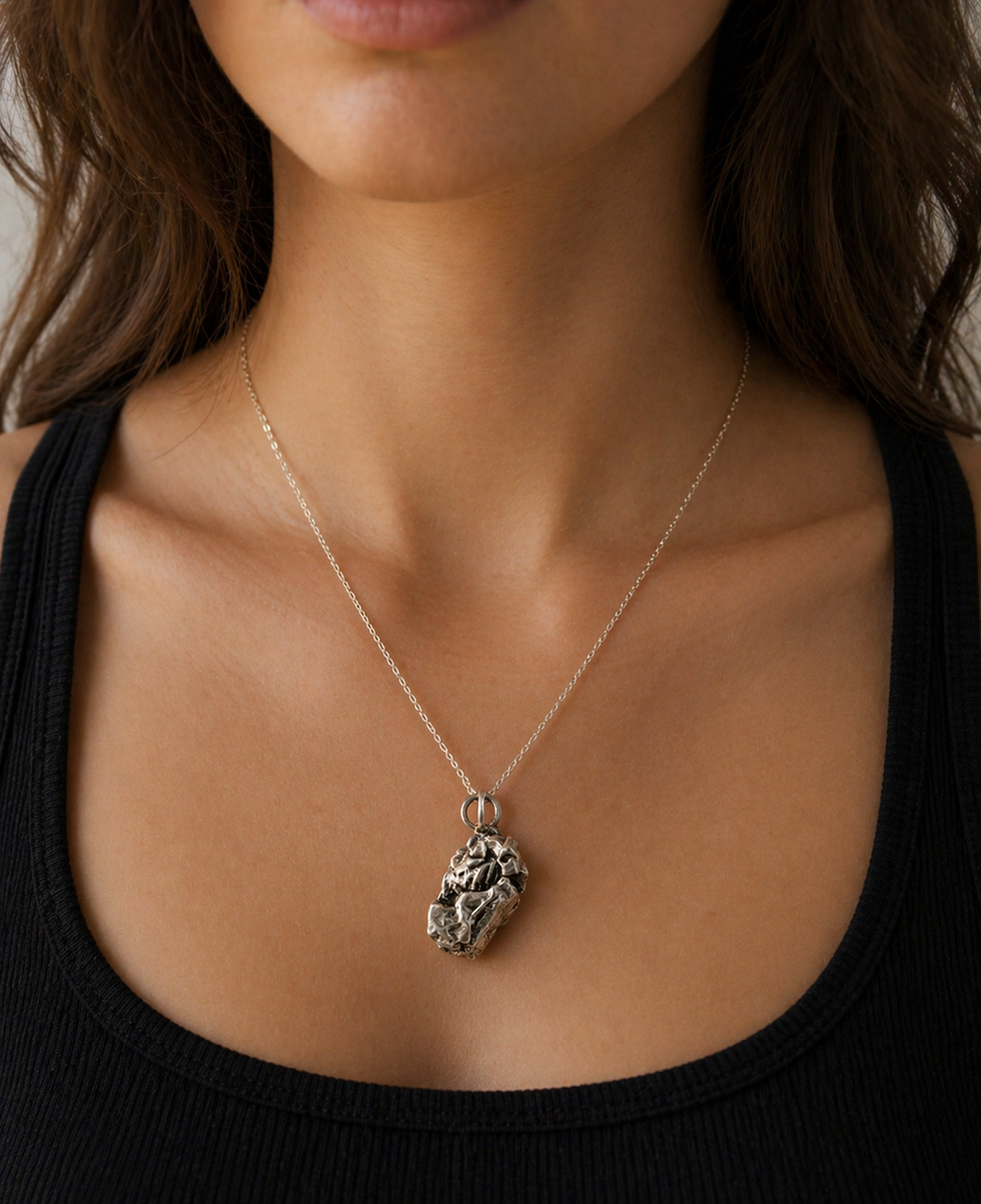 Campo Del Cielo Meteorite Pendant – Iron Meteorite Necklace – Sterling Silver Chain
