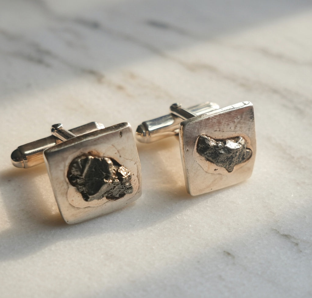 Solid Silver Square Meteorite Cufflinks
